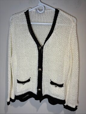 Tricots Jean Marc Paris Open Knit Cardigan Ivory Black XL France